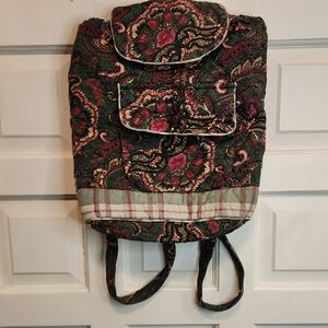 Quilted Backpack Adj. Straps, Snap, inside Zipper, Drawstring,Paisley & Floral